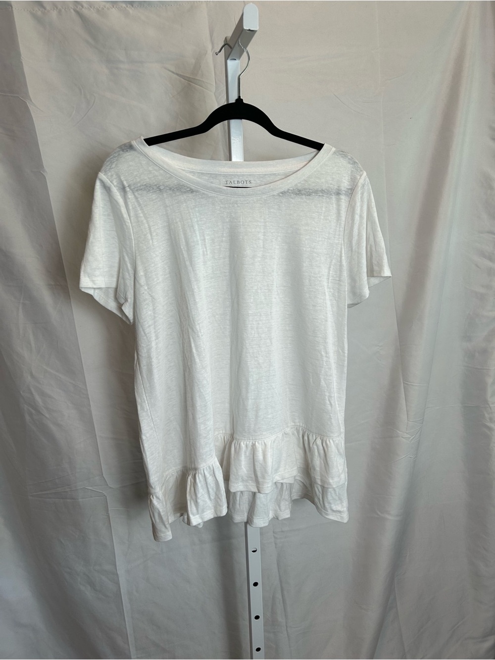 Talbots White Short Sleeve Tee with Ruffle Hem